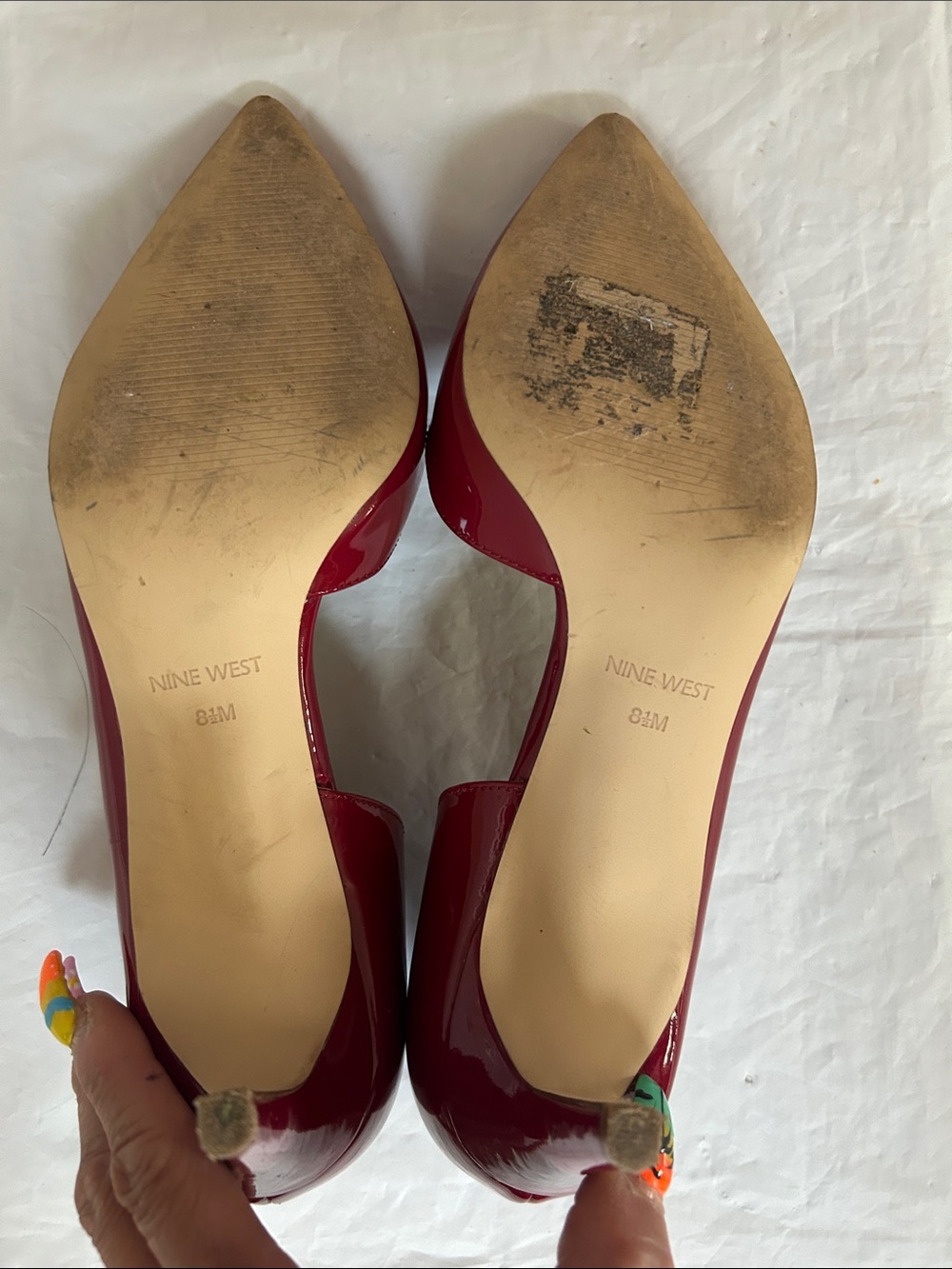 Nine West Red Patent Pointed Toe Pumps - Picture 7 of 8